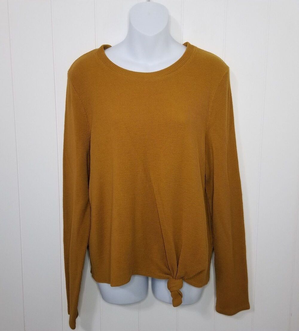 Madewell Top Womens Medium Rustic Yellow Tie Front Minimalist Long Sleeve
